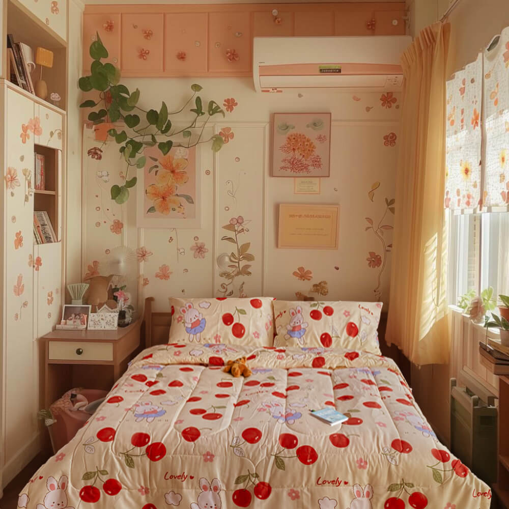 ชุดผ้าปูที่นอน 6ฟุต 5ชิ้น Fluffy ผ้า cotton คอลเลคชั่น Dreamy ลาย Cherry Bloom ไม่รวมผ้านวม